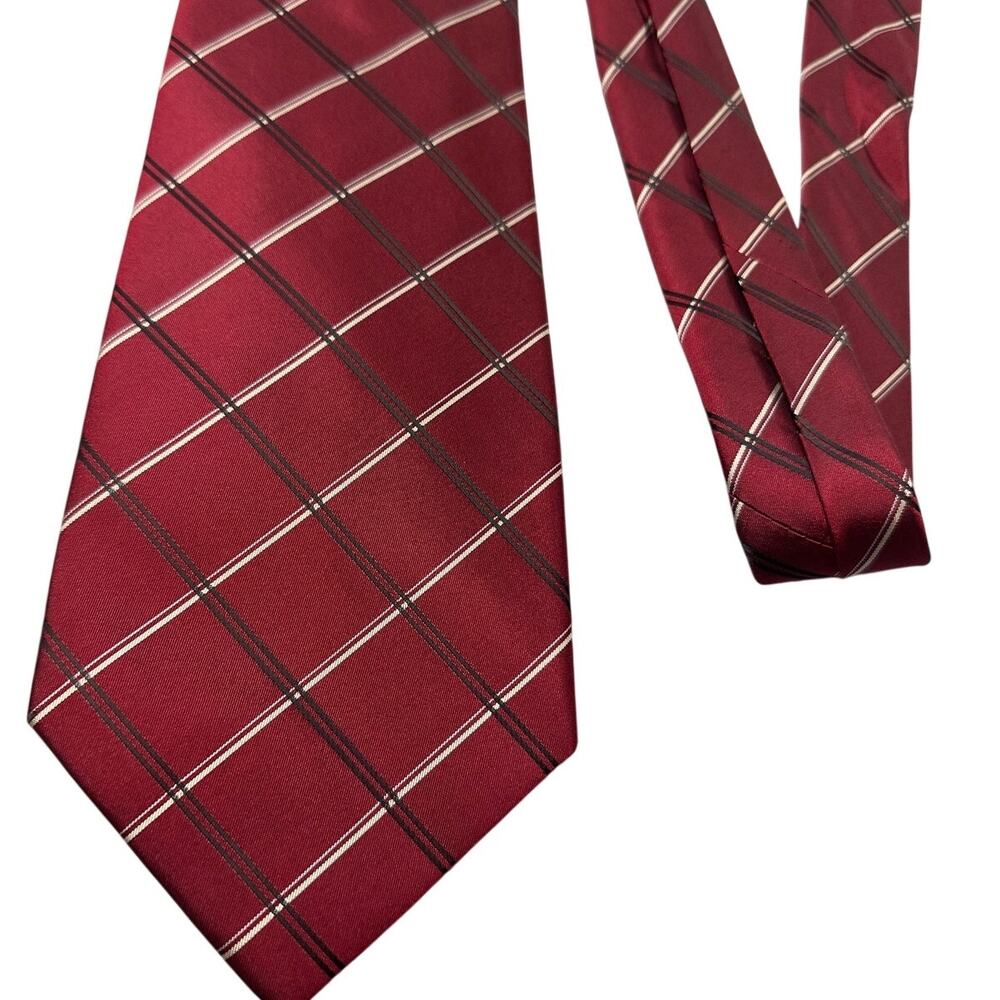 Versa Necktie 100% Silk Plaid Burgundy